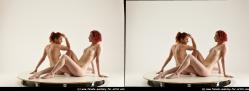 Nude Woman - Woman White Slim long red 3D Stereoscopic poses Pinup